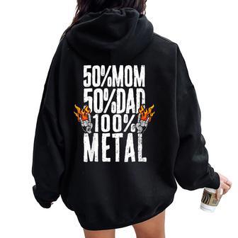 Enfant 50 Maman 50 Papa 100 Musique Heavy Metal Sweat à capuche oversize pour femme avec imprimé dans le dos - Cadeauxyz