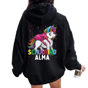 Enfant Licorne Alma Pour Enfant D'écolier Prénom Fille Sweat à capuche oversize pour femme avec imprimé dans le dos - Cadeauxyz
