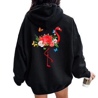 Es Flamingo Flores Mariposaserano Flamencos In Mangas Women Oversized Hoodie Back Print - Regaloses