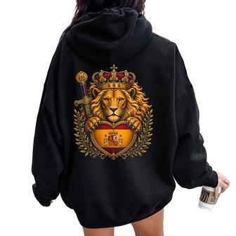 Escudo De Armas Español Con Bandera De Corazón De León De España Para Hombres Es Y Niños Women Oversized Hoodie Back Print - Regaloses