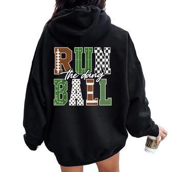 Fall Football Dots Checkered Run The Dang Ball Football Mom Women Oversized Hoodie Back Print - Thegiftio UK