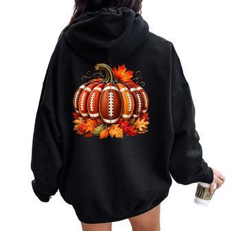 Fall Game Day Football Pumpkin Autumn Leaves Kid Women Oversized Hoodie Back Print - Thegiftio UK