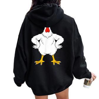 Farm Animal Rooster Hen Chicken Costume Lazy Diy Halloween Women Oversized Hoodie Back Print - Thegiftio UK