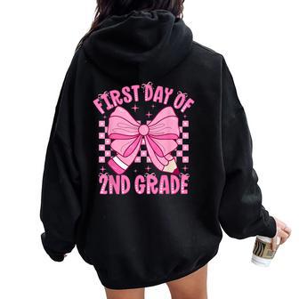 First Day Of 2Nd Grade Coquette Bow Back To School Girls Women Oversized Hoodie Back Print - Thegiftio UK