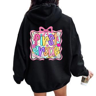 First Grade 1St Coquette First Day Of School 1St Day Girl Women Oversized Hoodie Back Print - Thegiftio UK