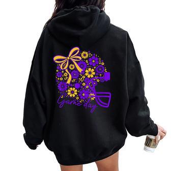 Floral Football Game Day Girly Touchdown Team Purple & Gold Women Oversized Hoodie Back Print - Thegiftio UK
