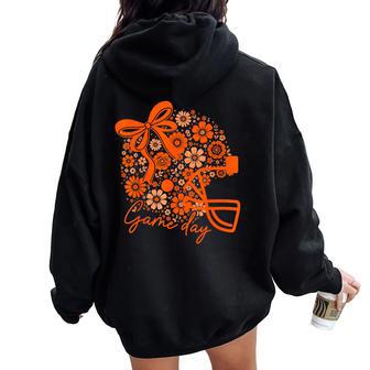 Floral Football Game Day Girly Touchdown Team Spirit Orange Women Oversized Hoodie Back Print - Thegiftio UK