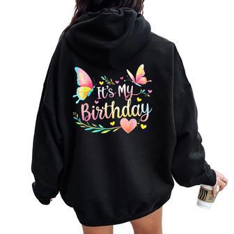 Floral It's My Birthday Butterfly Heat Love Kids Girls Women Oversized Hoodie Back Print - Thegiftio UK