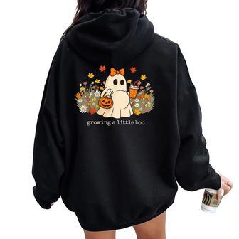 Flower Pregnancy Announcement Halloween Growing A Little Boo Women Oversized Hoodie Back Print - Thegiftio UK