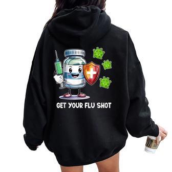 Get Your Flu Shot Vaccination Nurse Caregiver Immunization Women Oversized Hoodie Back Print - Thegiftio UK