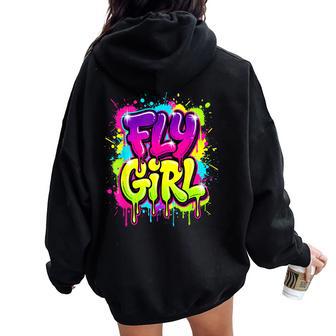 Fly 90S Girl Retro Graffiti Paint Splatter Women Oversized Hoodie Back Print - Thegiftio UK