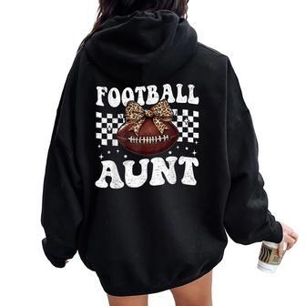 Football Aunt Leopard Bow Game Day Sports American Football Women Oversized Hoodie Back Print - Thegiftio UK