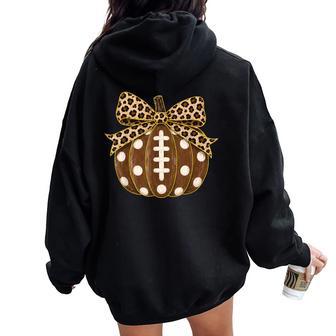 Football Pumpkin Leopard Bow Fall Game Day High School Women Oversized Hoodie Back Print | Seseable UK