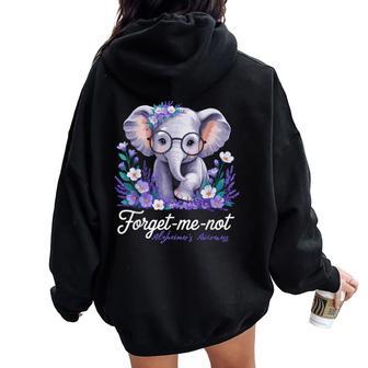 Forget Me Not Alzheimer's Awareness Elephant Flower Women Oversized Hoodie Back Print - Thegiftio UK