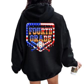 Fourth Grade Baseball Drip Boys Kids Usa Flag Back To School Women Oversized Hoodie Back Print - Thegiftio UK