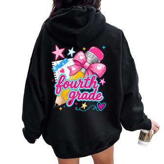 Fourth Grade Coquette Bow Pencil First Day Of School Girls Women Oversized Hoodie Back Print - Thegiftio UK