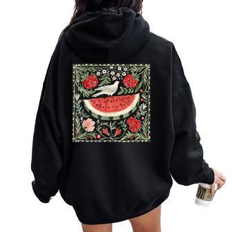 Free Palestine Fruits Watermelon Floral Dove Women Oversized Hoodie Back Print - Thegiftio UK