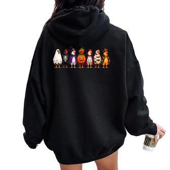 Chicken Halloween Costumes Ghost Pumpkin Skeleton Women Oversized Hoodie Back Print - Thegiftio UK
