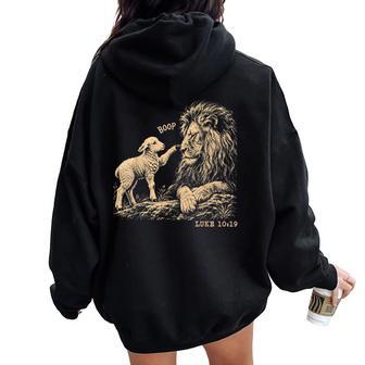 Christian Bible Verse Luke 10 19 Lion And Lamb Boop Women Oversized Hoodie Back Print - Thegiftio UK