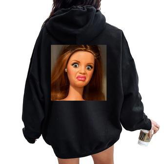 Disgusting Doll Face Meme Hilarious Sarcastic Brainrot Women Oversized Hoodie Back Print - Thegiftio UK