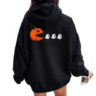 Halloween Pumpkin Eating Ghost Gamer Kids Women Oversized Hoodie Back Print | Seseable UK