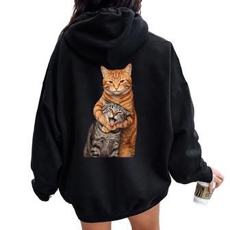 Hugging Cats Meme Orange Cat Tight Embrace Women Women Oversized Hoodie Back Print - Thegiftio UK