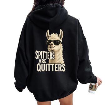 Llama Spitters Are Quitters Adult Humor Women Oversized Hoodie Back Print - Thegiftio UK