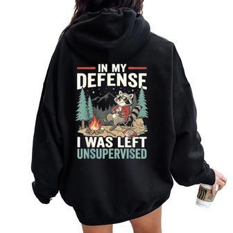 Raccoon Left Unsupervised Camping Kid Women Oversized Hoodie Back Print - Thegiftio UK
