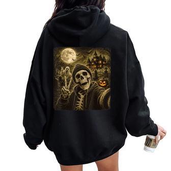 Skeleton Selfie Halloween Ghost Pumpkin Women Women Oversized Hoodie Back Print - Thegiftio UK
