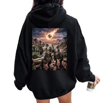 T-Rex Dinosaur Selfie Kids Women Oversized Hoodie Back Print - Thegiftio UK