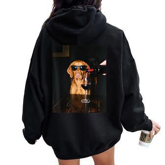 Vizsla Drinking Wine Sunglasses Meme Women Oversized Hoodie Back Print | Seseable UK