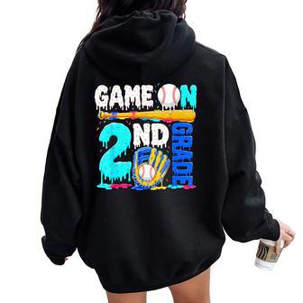 Game On 2Nd Grade Baseball Drip Ice Cream Back To School Women Oversized Hoodie Back Print - Thegiftio UK