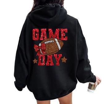 Game Day Football Red Coquette Bow Touchdown Season Girls Women Oversized Hoodie Back Print - Thegiftio UK