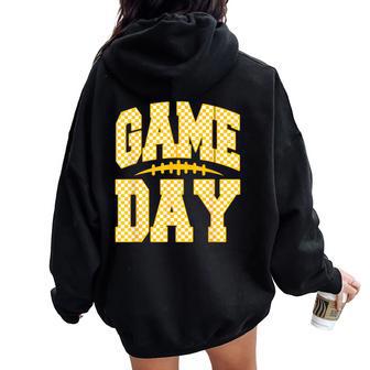 Game Day Football Season Football Mama Girl Black Gold Vibes Women Oversized Hoodie Back Print | Seseable UK