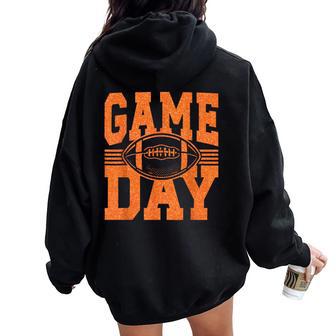 Game Day Football Season Football Mama Girl Orange Team Women Oversized Hoodie Back Print - Thegiftio UK