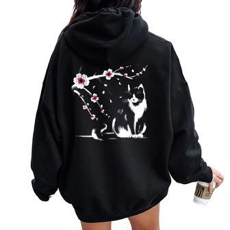 Gato Kawaii Anime Japonés Retro Hombres Es Niños Divertido Gato Women Oversized Hoodie Back Print - Regaloses