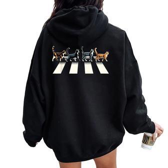 Gato Retro Rock And Roll Música Regalo Hombres Niños Es Gato Divertido Women Oversized Hoodie Back Print - Regaloses