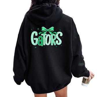 Gators Alligator Lover Green Coquette Bow Preppy Floral Women Oversized Hoodie Back Print - Thegiftio UK