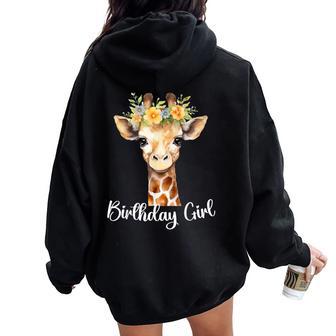 Giraffe Birthday Girl Outfit For Wife Zoo Birthday Party Women Oversized Hoodie Back Print - Thegiftio UK