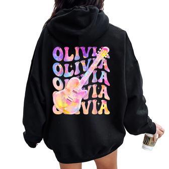 Girl Retro Olivia First Name Personalized Groovy 80'S Women Oversized Hoodie Back Print - Thegiftio UK