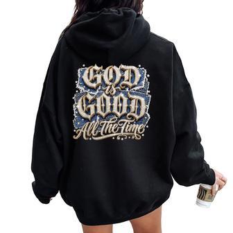 God Is Good All The Time Rhinestone Christian Women Oversized Hoodie Back Print | Seseable UK