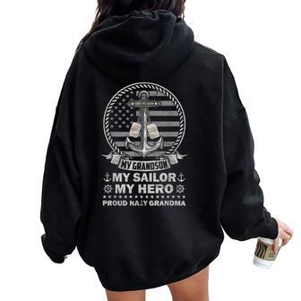 My Grandson Is My Hero Proud Sailor Grandma Family Matching Women Oversized Hoodie Back Print | Seseable UK