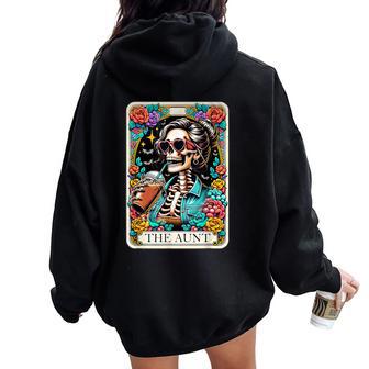 Halloween The Aunt Tarot Card Skeleton Coffee Flowers Floral Women Oversized Hoodie Back Print - Thegiftio UK