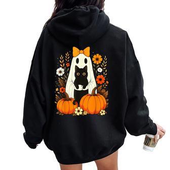 Halloween Black Cat Ghost For Kid Boy Girl Women Oversized Hoodie Back Print - Thegiftio UK