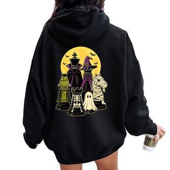 Halloween Chess Pieces Chess Player Kids Women Oversized Hoodie Back Print - Thegiftio UK