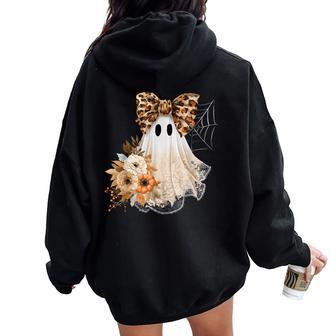 Halloween Cute Ghost Leopard Bow Fall Floral Girl Women Oversized Hoodie Back Print | Seseable UK