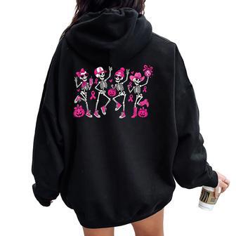 Halloween Dancing Skeletons Pink Ribbon Breast Cancer Women Oversized Hoodie Back Print - Thegiftio UK