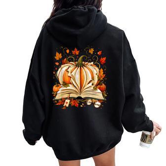 Halloween Fall Reading Pumpkin Book Teacher Book Lover Women Oversized Hoodie Back Print - Thegiftio UK