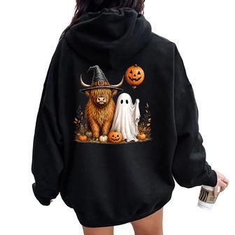 Halloween Highland Cow Spooky Highlander Cow Fall Women Oversized Hoodie Back Print - Thegiftio UK