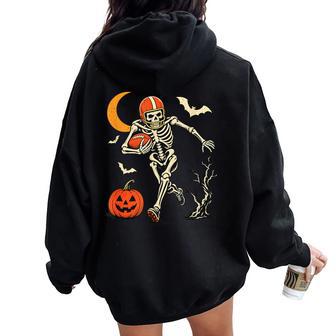 Halloween Skeleton Football Player Spooky Game Day Women Women Oversized Hoodie Back Print - Thegiftio UK